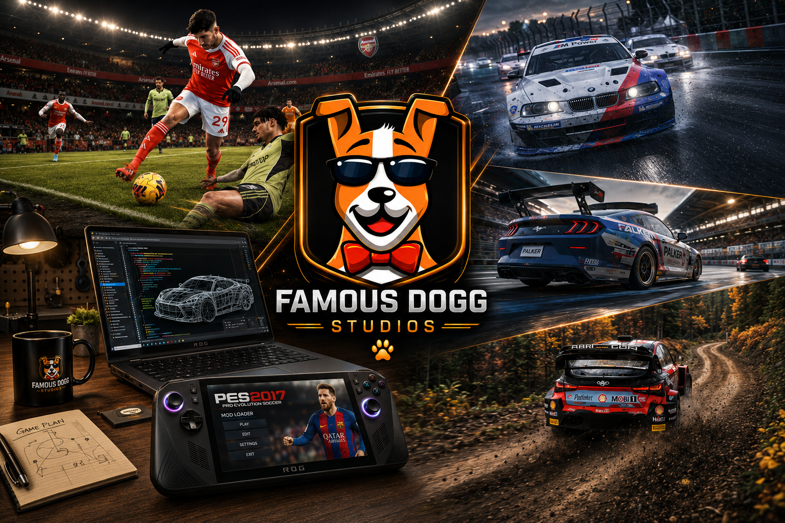 Famous Dogg Studios football, racing and modding projects brought together in one banner